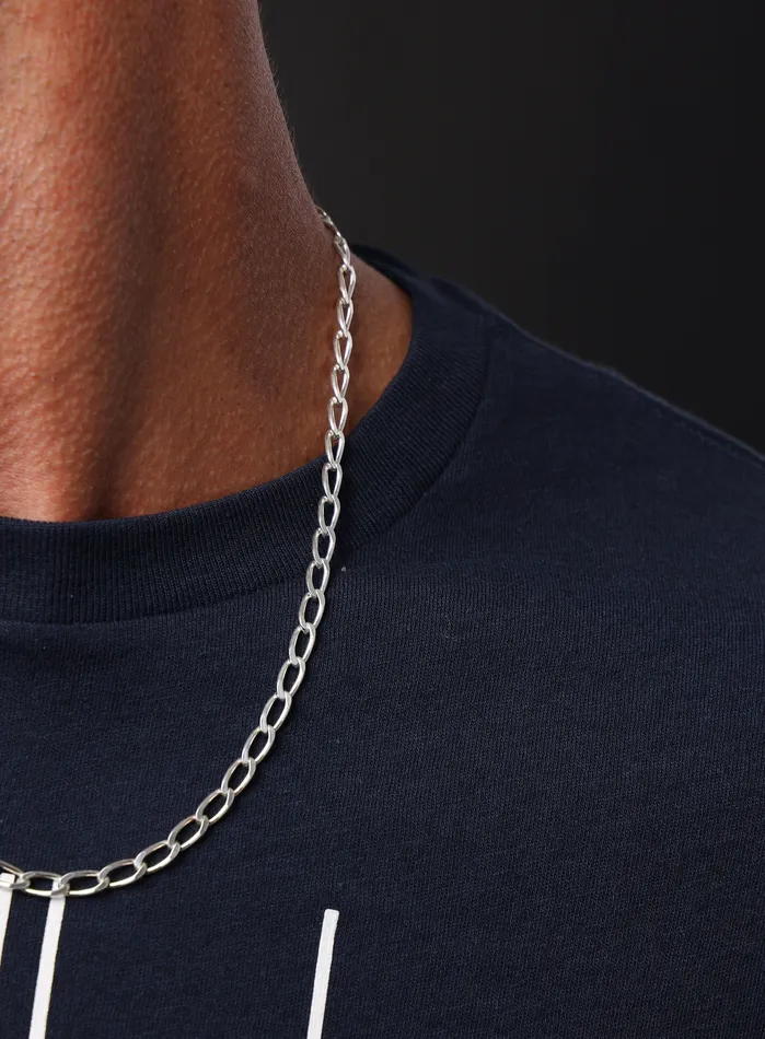 5mm Sterling Silver Oval Cable Bevel Chain Necklace for Men WE ARE ALL SMITH Necklaces