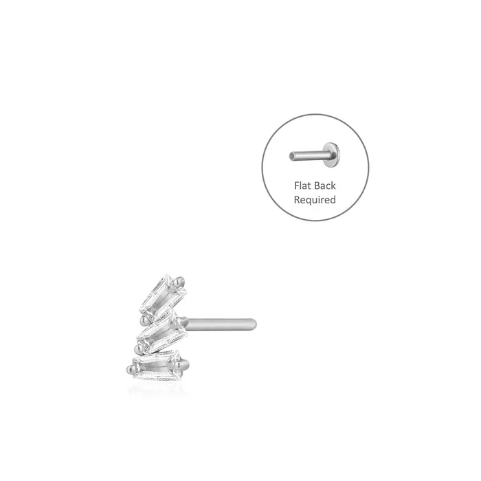 AURELIE GI Earrings MONA Baguette Trio White Sapphire Threadless Flatback Earring