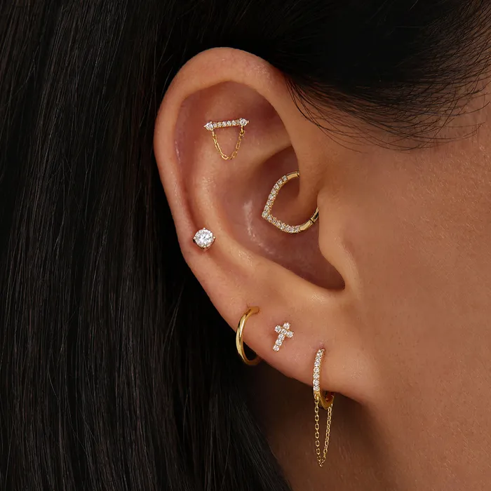 BERLIN Draped Chain Lab Grown Diamond Huggie Hoop AURELIE GI Earrings