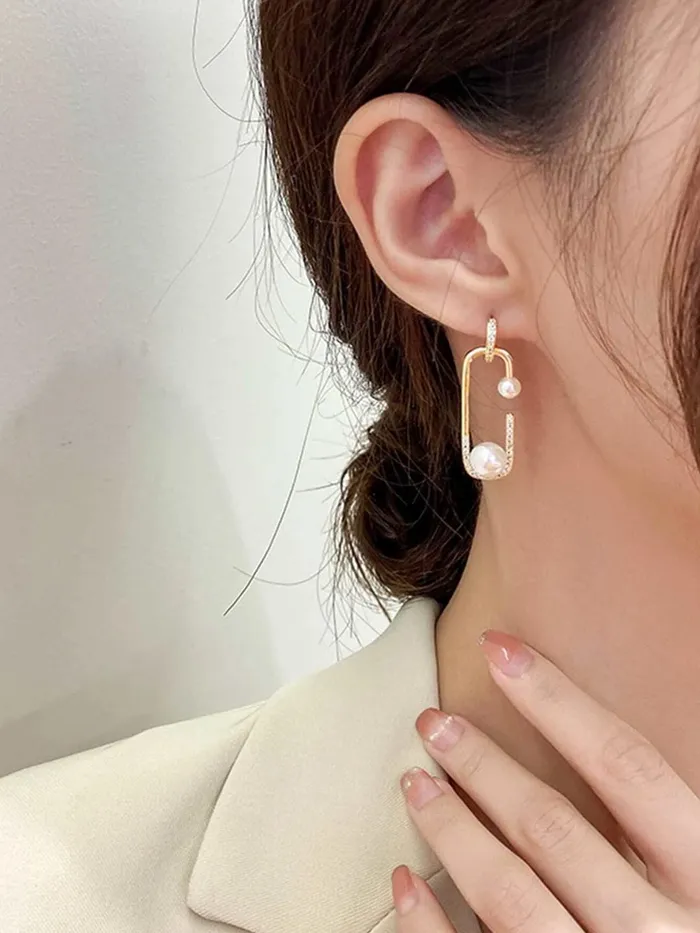 Bracelets Yellow Chimes Earrings For Women Gold Tone Pin Shaped Pearl Studded Glitzy Drop Earrings For Women and Girls Yellow Chimes