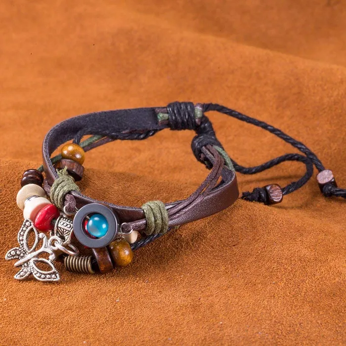 Bracelets Yellow Chimes Yellow Chimes 2PCs Combo of Star Butterfly Charm Leather Wraps Bracelet for Women and Girls