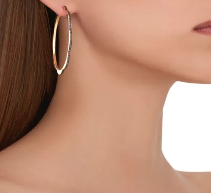 Cadar Earrings Jumbo Yellow Gold Triplet Hoop Earrings with Black and White Diamonds