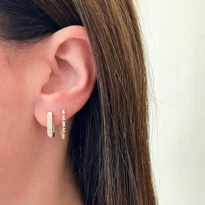 Earrings ef collection Multi Diamond Baguette Chain Stud Earring