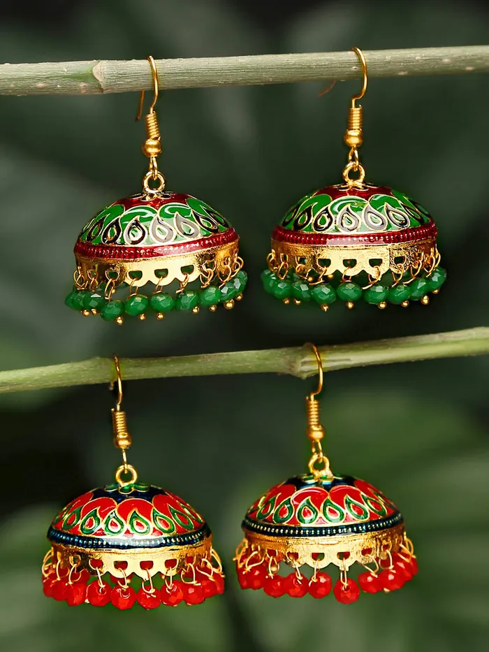 Earrings Kairangi Meenakari Earrings for women Handcrafted Meenakari Combo 2 Pairs Traditional JhumkaJhumki Earrings for Women and Girls MNKR 15 Yellow Chimes