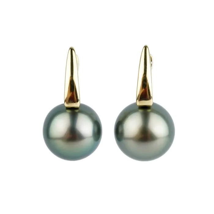 Earrings Kamoka Pearl Stormy BlueGreen 95mm Tahitian Pearl Lever Back Hoop Earrings