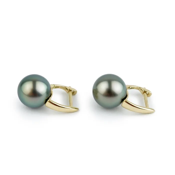 Earrings Kamoka Pearl Stormy BlueGreen 95mm Tahitian Pearl Lever Back Hoop Earrings