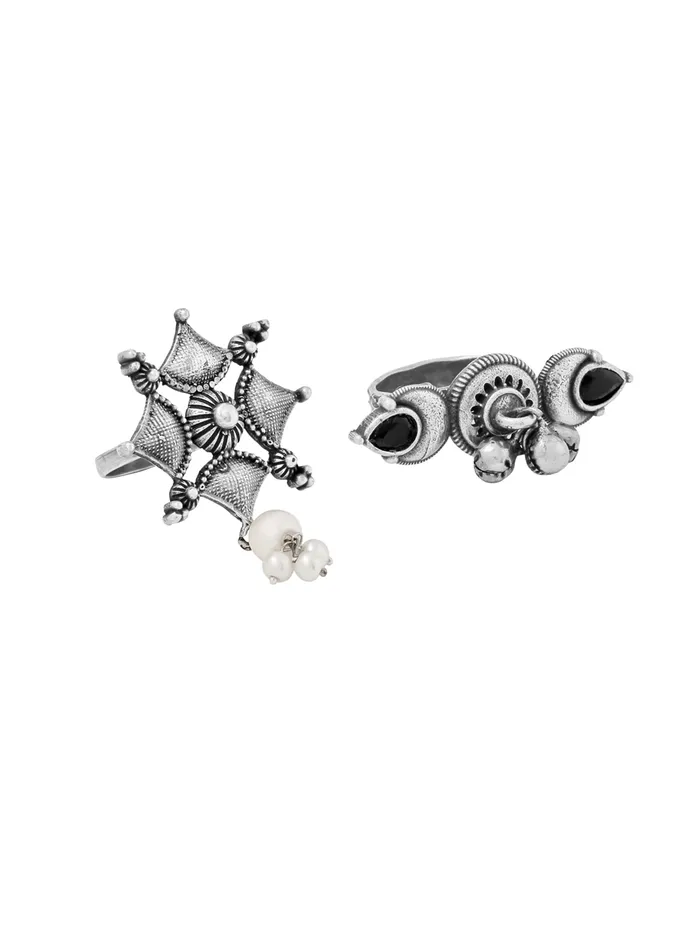 Earrings Yellow Chimes Combo Oxidised Silver Ring Set for Women Adjustable 2Pcs Classic Design Silver Earrings Yellow Chimes Combo Oxidised Silver Ring Set for Women Adjustable 2Pcs Classic Design Silver