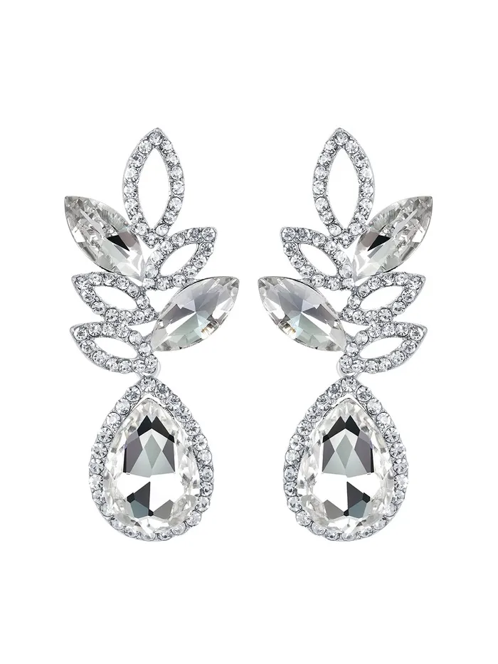 Earrings Yellow Chimes Crystal Earrings for Women SilverPlated White Crystal Leafy Drop Earrings For Women and Girls Yellow Chimes