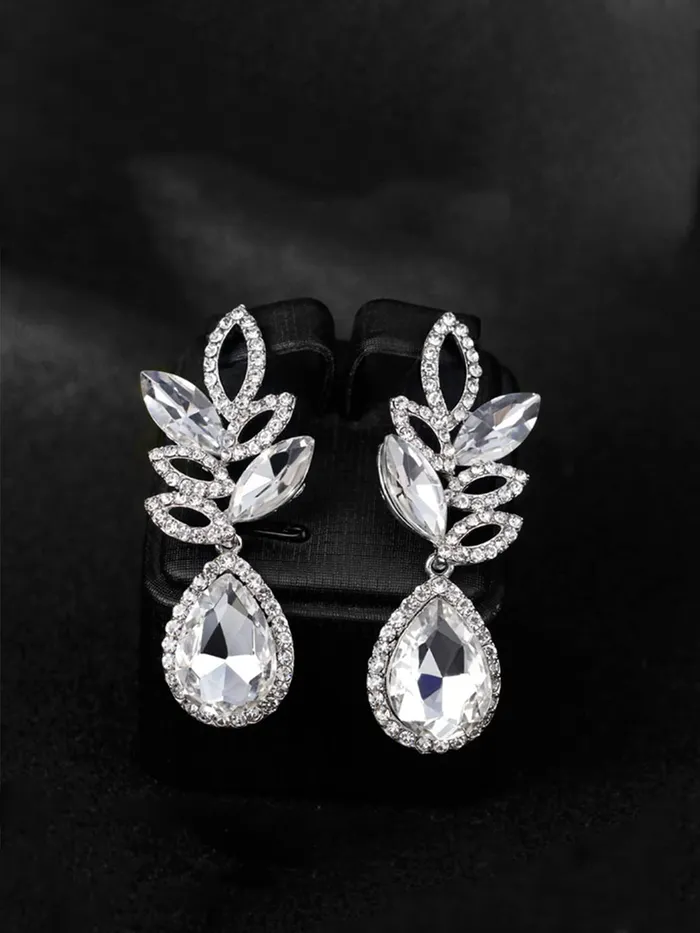 Earrings Yellow Chimes Crystal Earrings for Women SilverPlated White Crystal Leafy Drop Earrings For Women and Girls Yellow Chimes