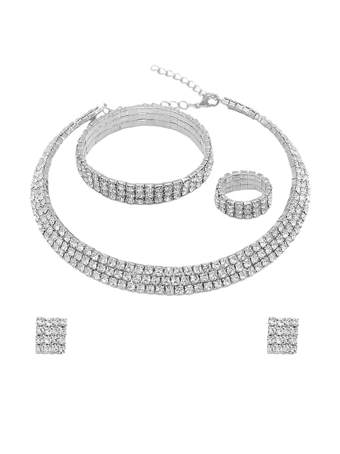 Earrings Yellow Chimes Crystal Jewellery Set for Women Crystal Jewelry Set Silver Plated Choker Necklace Set with Earrings for Women and Girls Design 16 Yellow Chimes