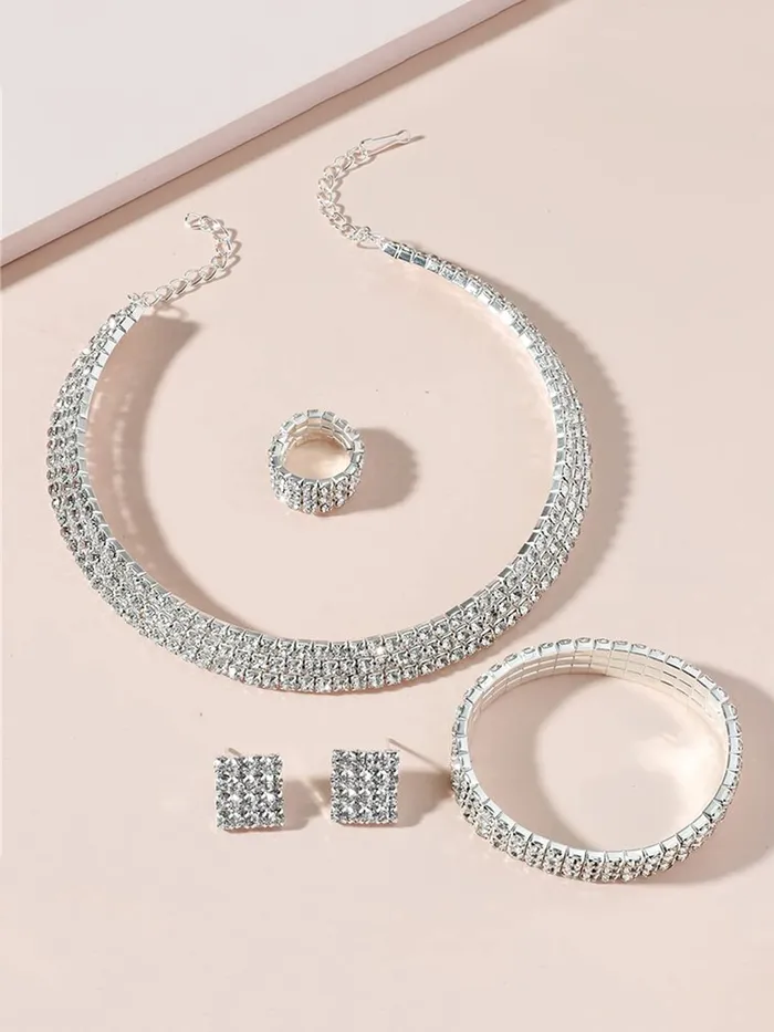 Earrings Yellow Chimes Crystal Jewellery Set for Women Crystal Jewelry Set Silver Plated Choker Necklace Set with Earrings for Women and Girls Design 16 Yellow Chimes