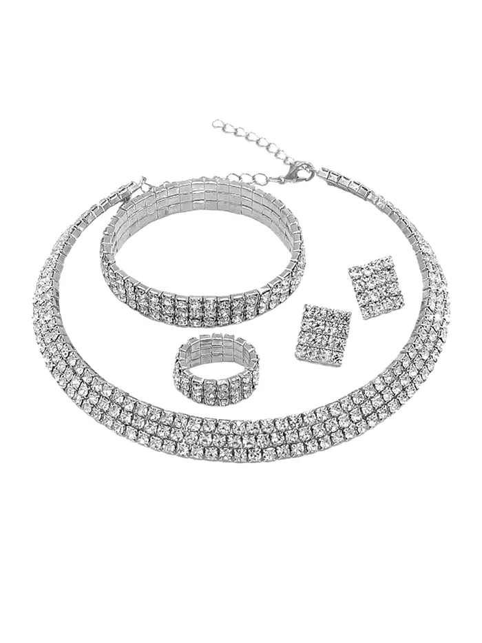 Earrings Yellow Chimes Crystal Jewellery Set for Women Crystal Jewelry Set Silver Plated Choker Necklace Set with Earrings for Women and Girls Design 16 Yellow Chimes