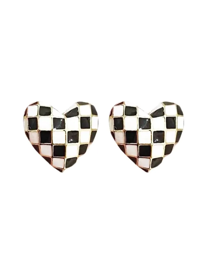 Earrings Yellow Chimes Earrings For Women Black and White Heart Shaped Stud Earrings For Women and Girls Yellow Chimes