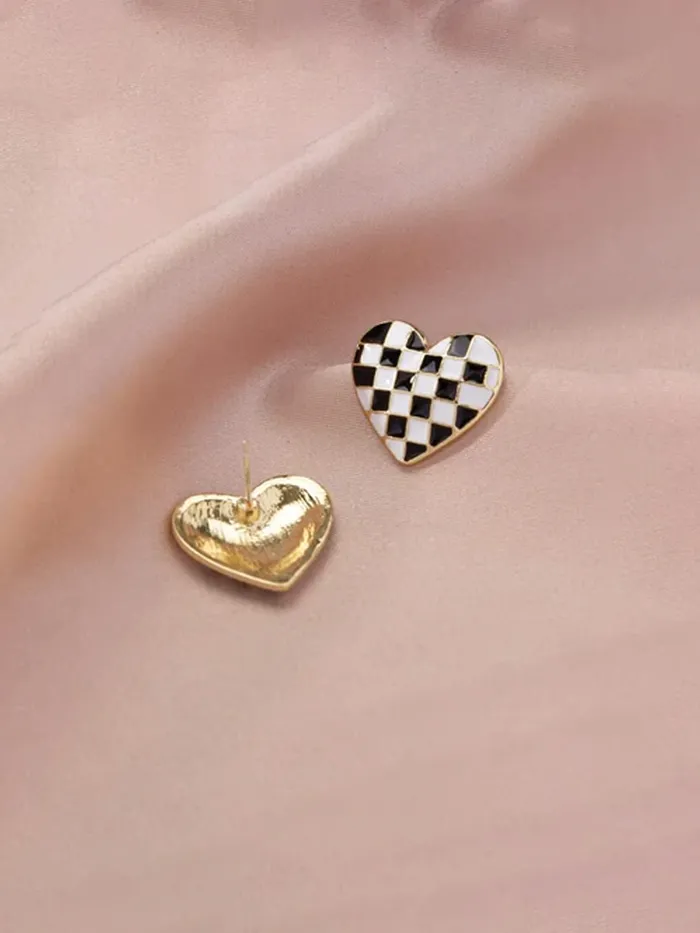 Earrings Yellow Chimes Earrings For Women Black and White Heart Shaped Stud Earrings For Women and Girls Yellow Chimes