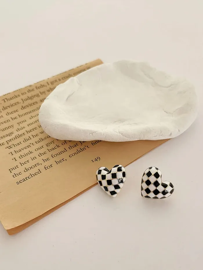 Earrings Yellow Chimes Earrings For Women Black and White Heart Shaped Stud Earrings For Women and Girls Yellow Chimes