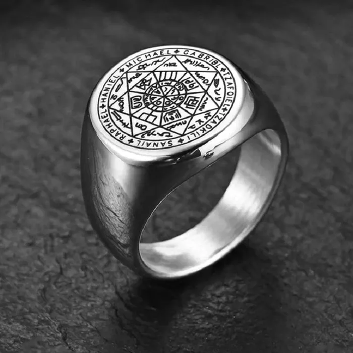 Earrings Yellow Chimes Rings for Men Stainless Steel Silver Ring The Seals of The Seven Archangels Protection Band Designed Ring for Men and Boys Yellow Chimes