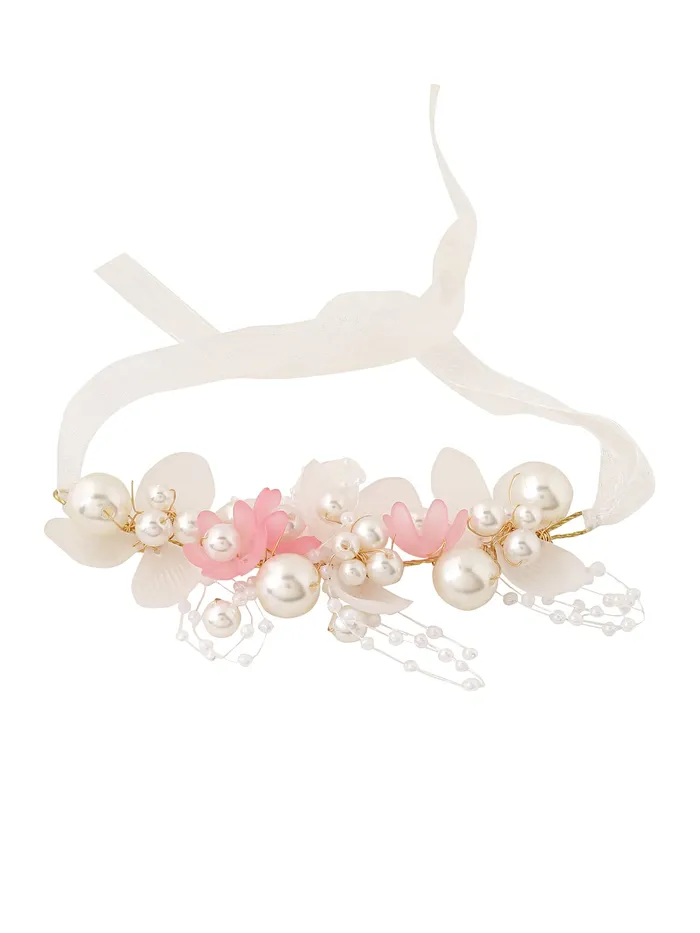 Earrings Yellow Chimes Yellow Chimes Bracelet for women and Girls Pink white Floral Bracelets for Women Bridal Wedding Bracelet Fabric Wrist Band Pink Pearl Hand Bracelet For Women and Girls Design 4