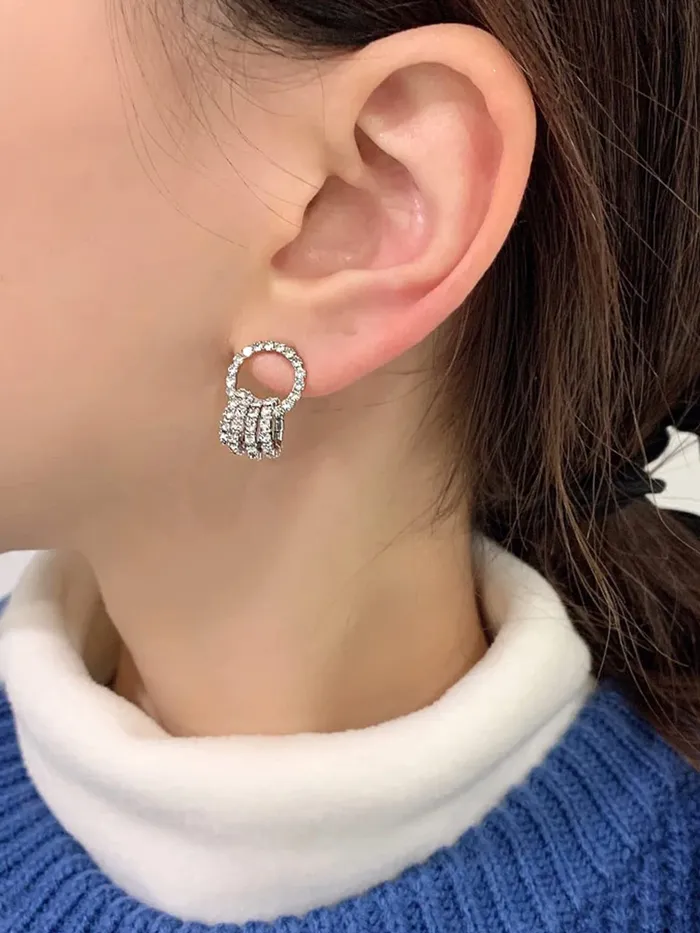 Earrings Yellow Chimes Yellow Chimes Earrings For Women Silver Tone Crystal Studs Small Rings Attached Elegant Earrings For Women and Girls
