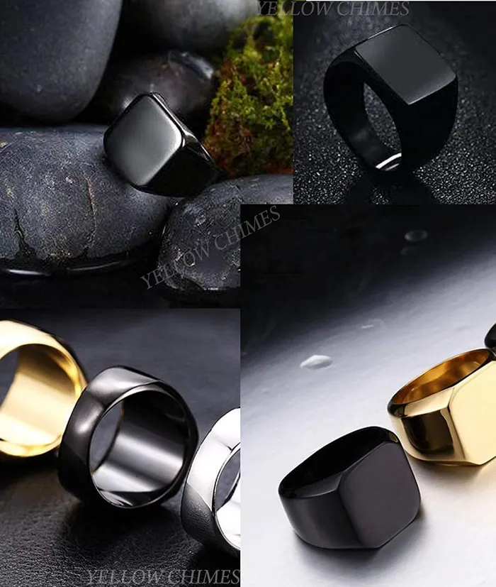 Earrings Yellow Chimes Yellow Chimes Rings for Men black Polished Titanium Stainless Steel Smooth Finished Rings for Men and Boys