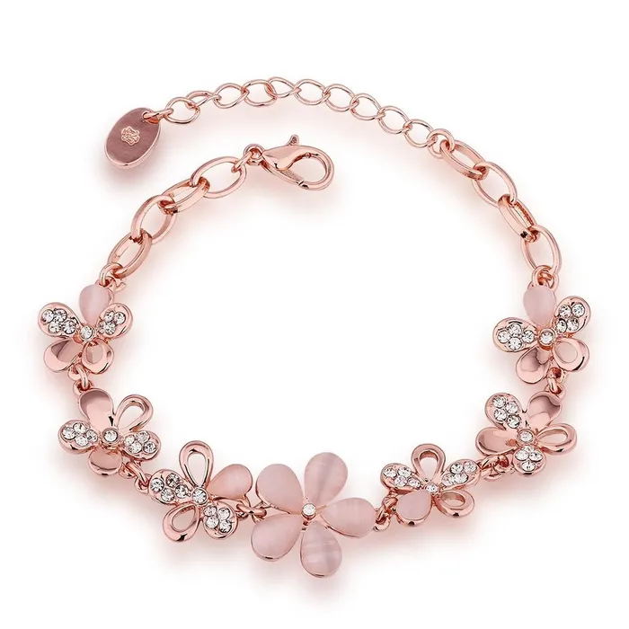 Earrings Yellow Chimes Yellow Chimes Women Crystal Bracelets Flower shaped Rose Gold Plated Bracelets for Women White CZ Crystals Bracelet For Woman Birthday Gift for Girls Women Anniversary Gift for Wife