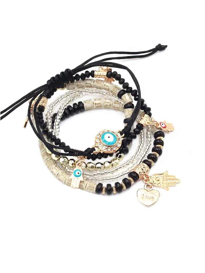 Kairangi Earrings Kairangi Bracelet for Women and Girls Evil Eye Nazariya Bracelets for Women 6 Pcs Black Beads Layered Bracelet Birthday Gift For girls and women Anniversary Gift for Wife