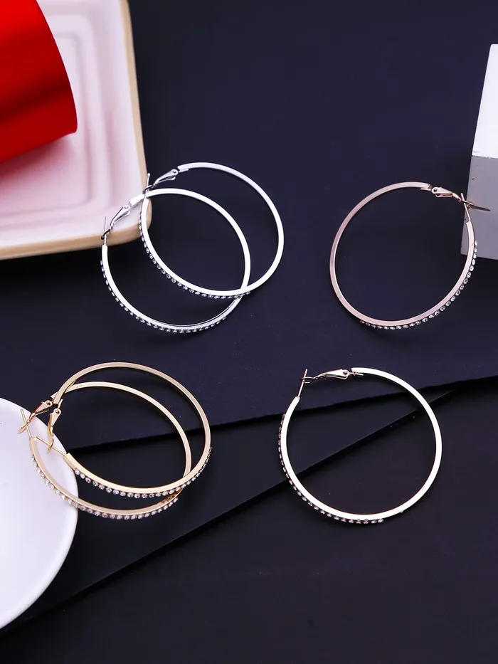 Kairangi Earrings Kairangi Earrings for Women and Girls Fashion Multicolor Hoop Earrings 3 Pairs Silver Gold Rose Gold Toned Hoops Earring Set Birthday Gift for Girls Women Anniversary Gift for Wife