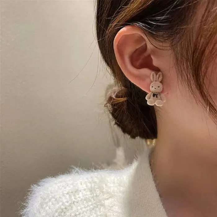 Kairangi Necklaces Kairangi Earring For Women dramatic Light Brown Rabbit Shape Soft Cloth Material Small Stud Earrings For Girls and Womens
