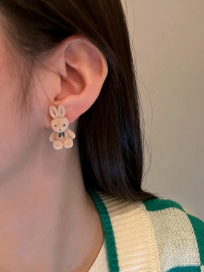 Kairangi Necklaces Kairangi Earring For Women dramatic Light Brown Rabbit Shape Soft Cloth Material Small Stud Earrings For Girls and Womens