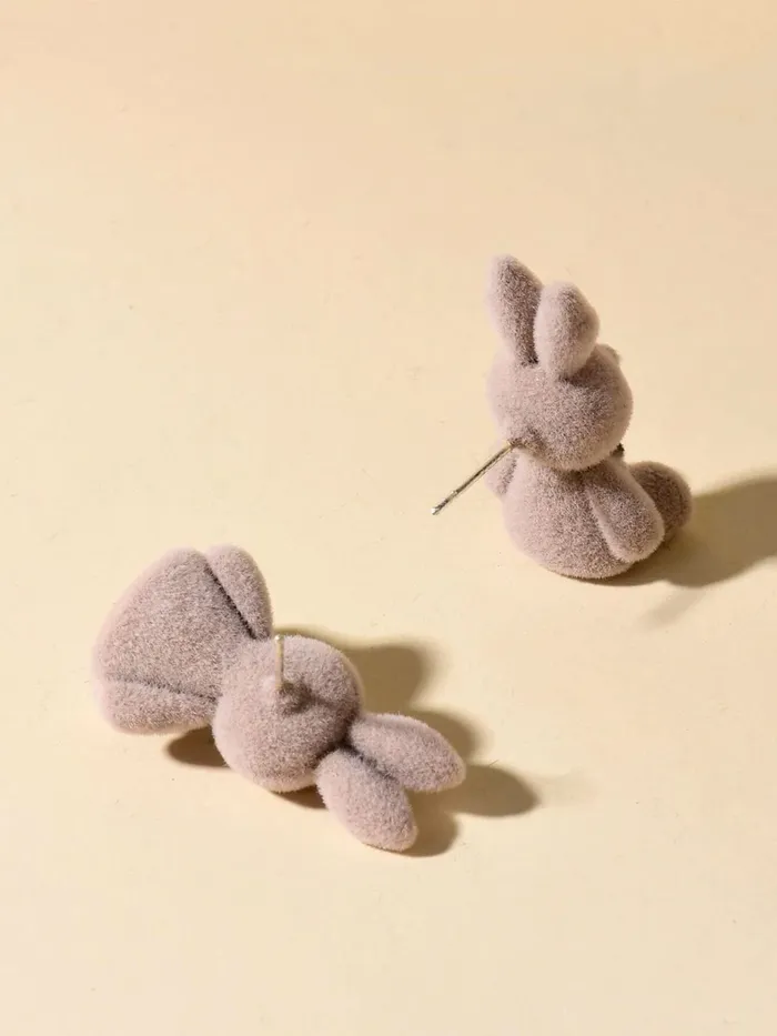 Kairangi Necklaces Kairangi Earring For Women dramatic Light Brown Rabbit Shape Soft Cloth Material Small Stud Earrings For Girls and Womens