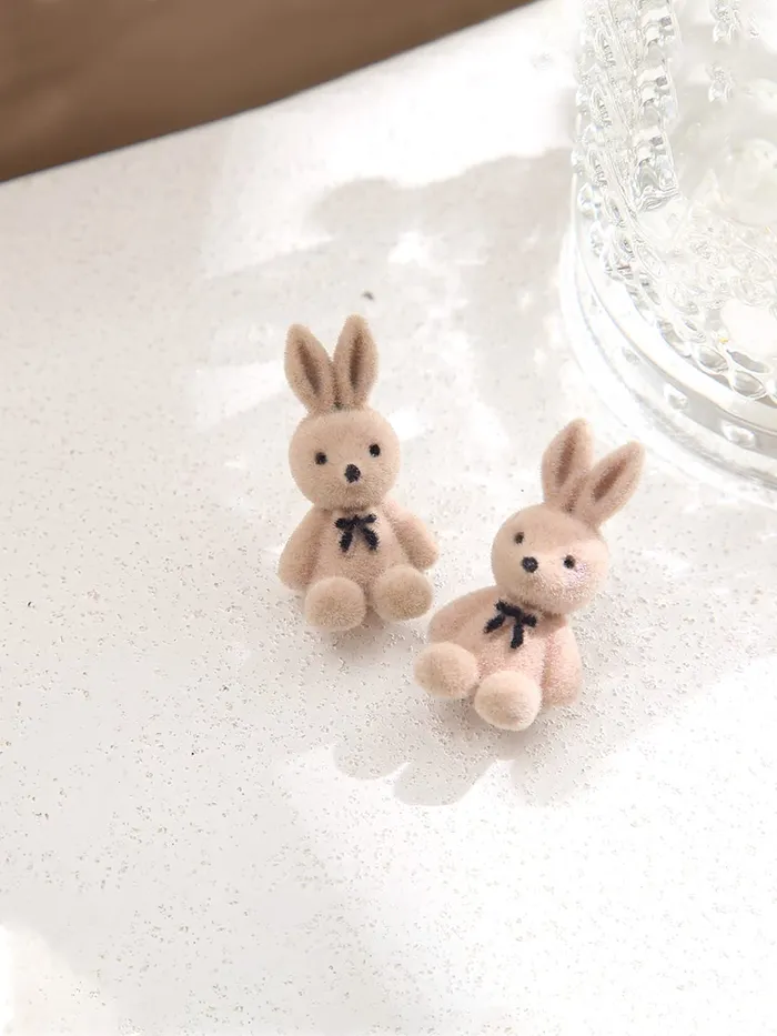 Kairangi Necklaces Kairangi Earring For Women dramatic Light Brown Rabbit Shape Soft Cloth Material Small Stud Earrings For Girls and Womens