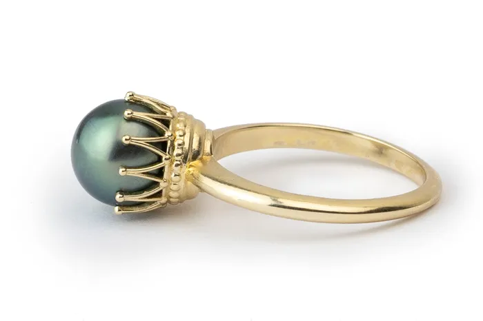 Kamoka Pearl Rings Royal Peacock Green Tahitian Pearl Ring