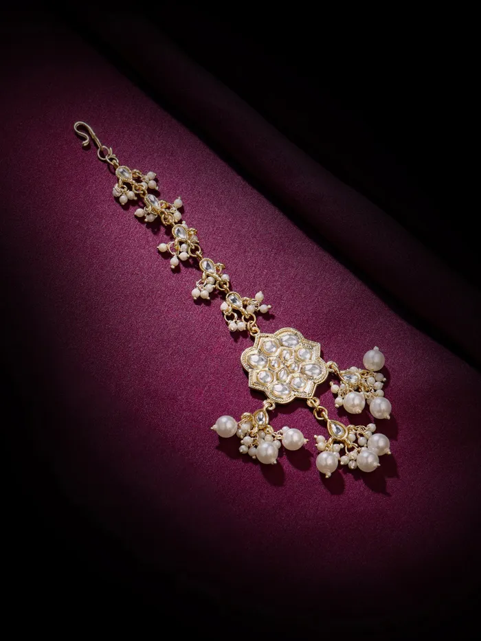 Maang Tikka Traditional Bridal Golden Kundan Gold Plated 17cm x 45cm Yellow Chimes Bracelets