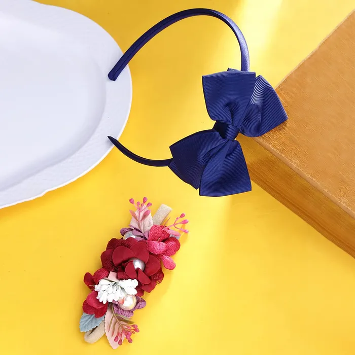 Melbees by Yellow Chimes Fabric Hair Bands Stretcheable Head Band Blue Floral Hairband for Girls Kids Toddlers Pack of 2 Yellow Chimes Earrings