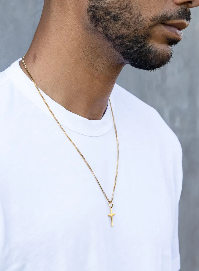 Necklaces Vermeil Gold Cross on 14k Gold Filled Curb Chain We Are All Smith