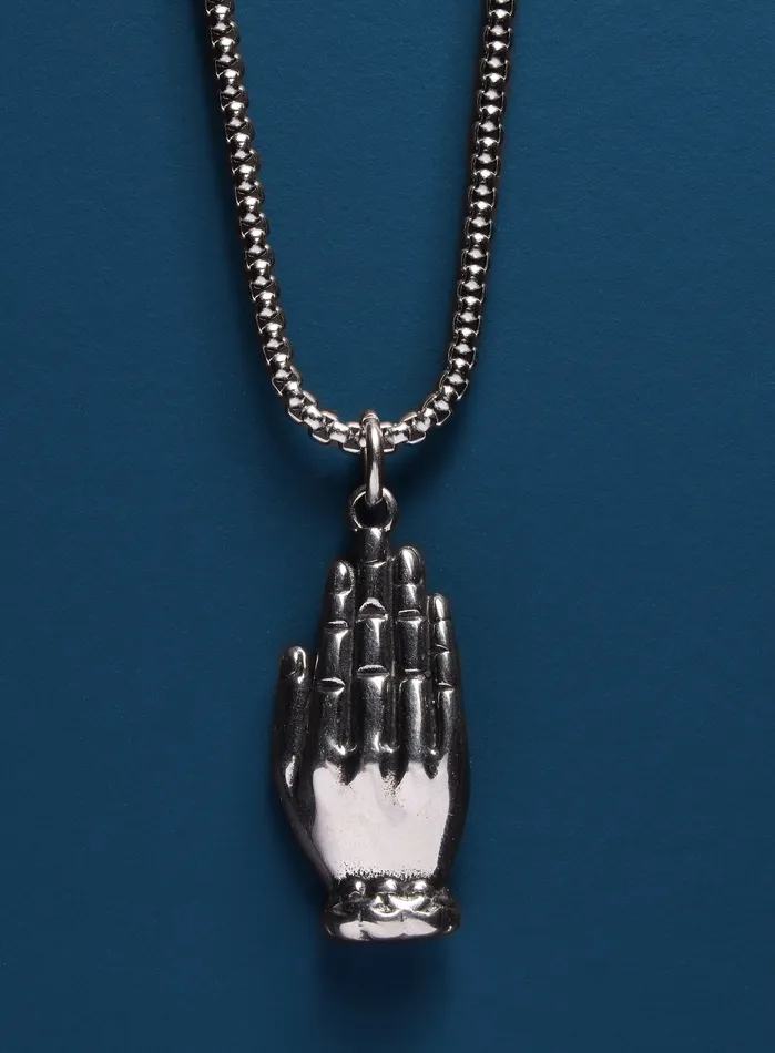 Necklaces WE ARE ALL SMITH Mens Jewelry Clothing Silver Buddha head on hand 316L Stainless Steel Chain