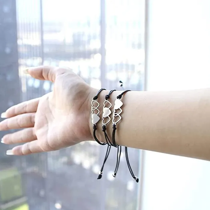 Necklaces Yellow Chimes Bracelet for Women and Girls Fashion Silver Sister Bracelets for Women Girls 3 Pcs Heart Shaped Best Sister Bracelets Set Gift for Sister Bracelets Combo Yellow Chimes