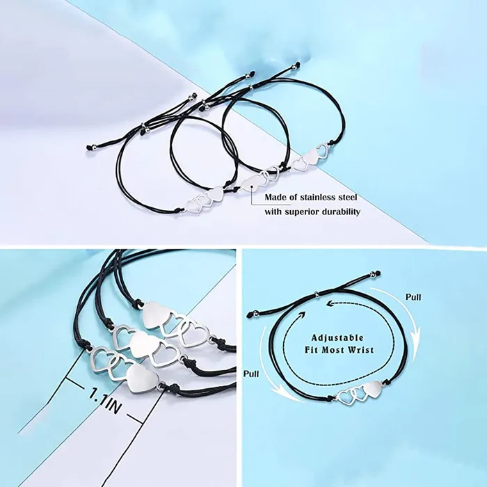 Necklaces Yellow Chimes Bracelet for Women and Girls Fashion Silver Sister Bracelets for Women Girls 3 Pcs Heart Shaped Best Sister Bracelets Set Gift for Sister Bracelets Combo Yellow Chimes