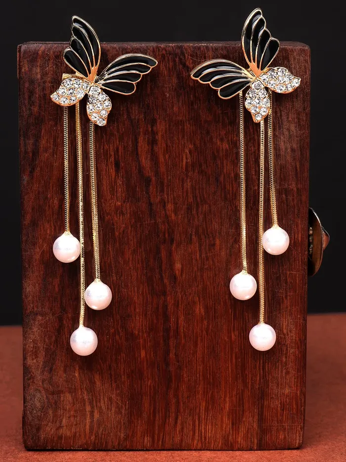 Necklaces Yellow Chimes Earrings for Women and Girls Butterfly Pearl drop Designed Dangler Gold Tone Long Dangler Earrings Birthday Gift for girls and women Anniversary Gift for Wife Yellow Chimes