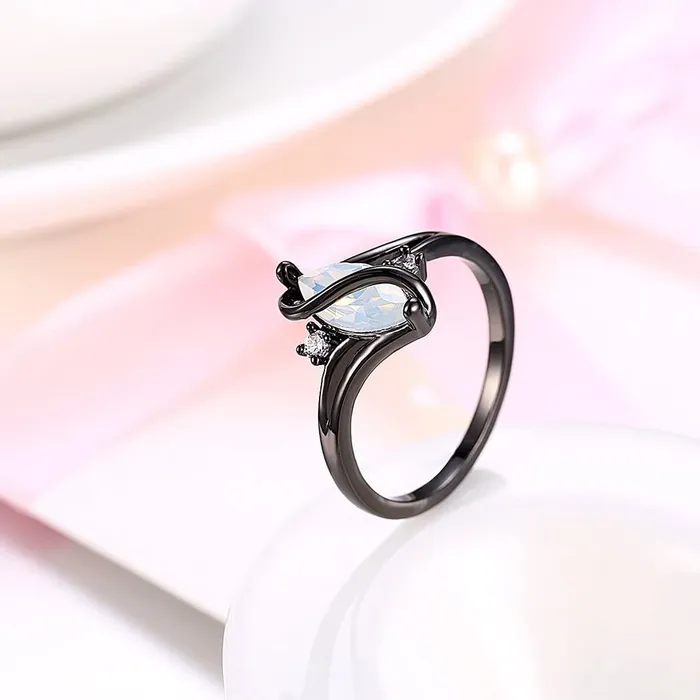 Necklaces Yellow Chimes Rings for Women Black Adjustable Ring Olivia ManMade Opal Invisible Setting Black Gun Plated Ring for Women and Girls Yellow Chimes