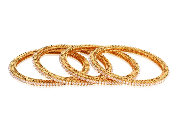 Necklaces Yellow Chimes Yellow Chimes 4 PC Bangles Set Moti Craftmanship Traditional Golden Bangles for Women and Girls