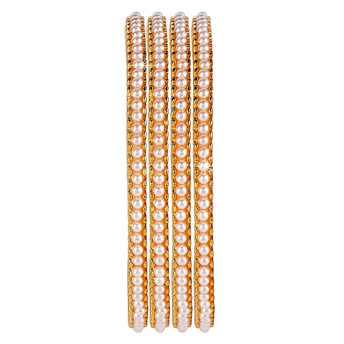 Necklaces Yellow Chimes Yellow Chimes 4 PC Bangles Set Moti Craftmanship Traditional Golden Bangles for Women and Girls