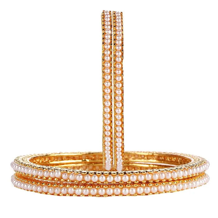 Necklaces Yellow Chimes Yellow Chimes 4 PC Bangles Set Moti Craftmanship Traditional Golden Bangles for Women and Girls
