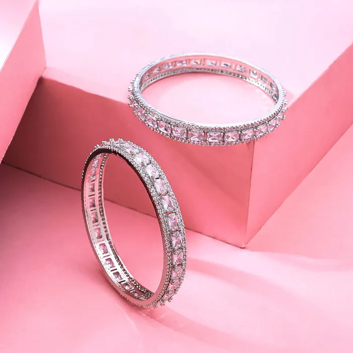 Necklaces Yellow Chimes Yellow Chimes Bangles for Women and Girls American Diamond Bangles for women Silver Tone White AD Stone Bangles Birthday Gift For girls and women Anniversary Gift for Wife