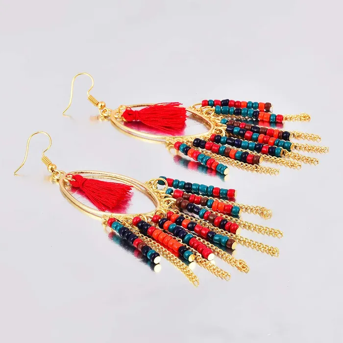 Necklaces Yellow Chimes Yellow Chimes Colorful Beads Multicolor Tassel Earring for Women Girls