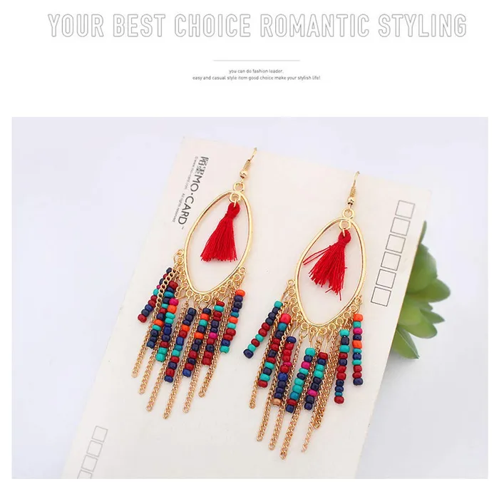 Necklaces Yellow Chimes Yellow Chimes Colorful Beads Multicolor Tassel Earring for Women Girls