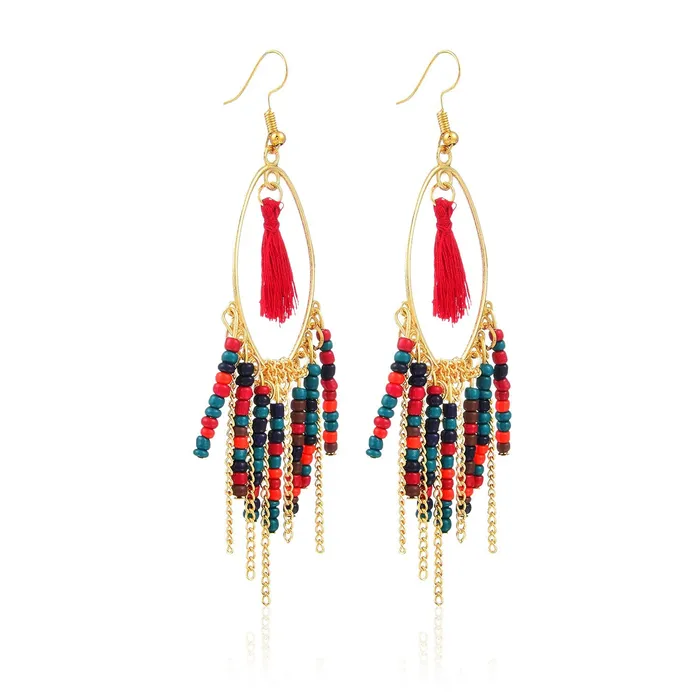 Necklaces Yellow Chimes Yellow Chimes Colorful Beads Multicolor Tassel Earring for Women Girls