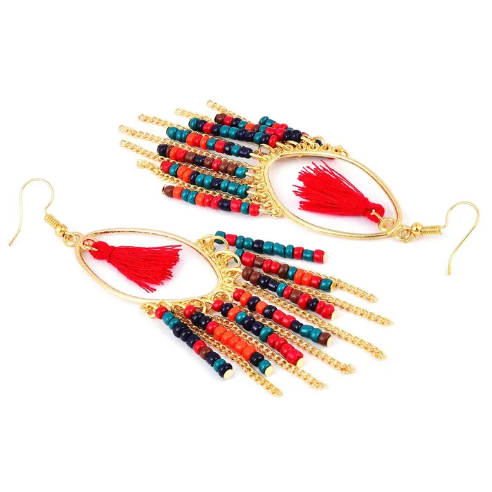 Necklaces Yellow Chimes Yellow Chimes Colorful Beads Multicolor Tassel Earring for Women Girls