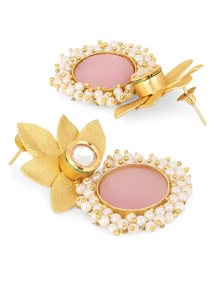 Necklaces Yellow Chimes Yellow Chimes Earrings for Women Gold Toned Floral Designed Pink Crystal Studded with Beads Drop Earrings for Women and Girls