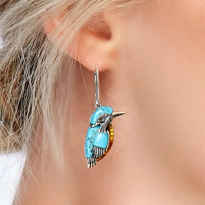 Necklaces Yellow Chimes Yellow Chimes Earrings For Women Silver Toned Blue Colored Bird Hanging Huggie Hoop Drop Earrings For Women and Girls