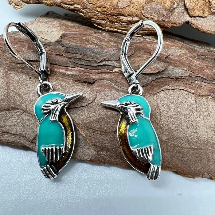 Necklaces Yellow Chimes Yellow Chimes Earrings For Women Silver Toned Blue Colored Bird Hanging Huggie Hoop Drop Earrings For Women and Girls